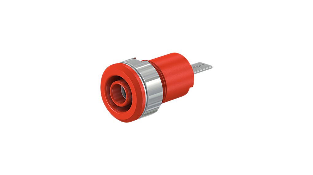 Banana Socket Red 4 mm Brass Nickel 1kVAC 1kVDC 24A Blade Terminal, 4.8 x 0.8 mm
